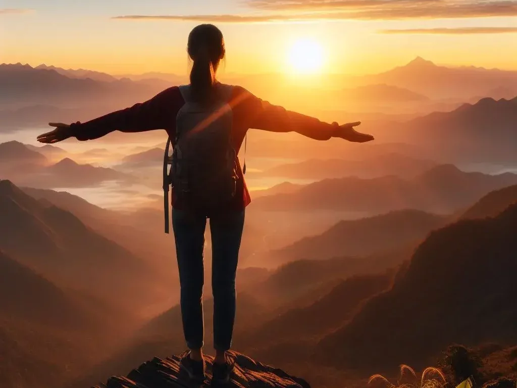 A person standing on a cliff overlooking a sunrise, symbolizing a fresh start and new possibilities-5 things to tell yourself daily