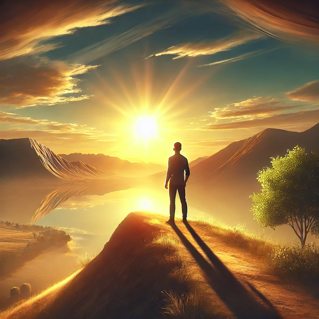Confident individual reflecting on a hill, symbolizing the journey to identify strengths and weaknesses