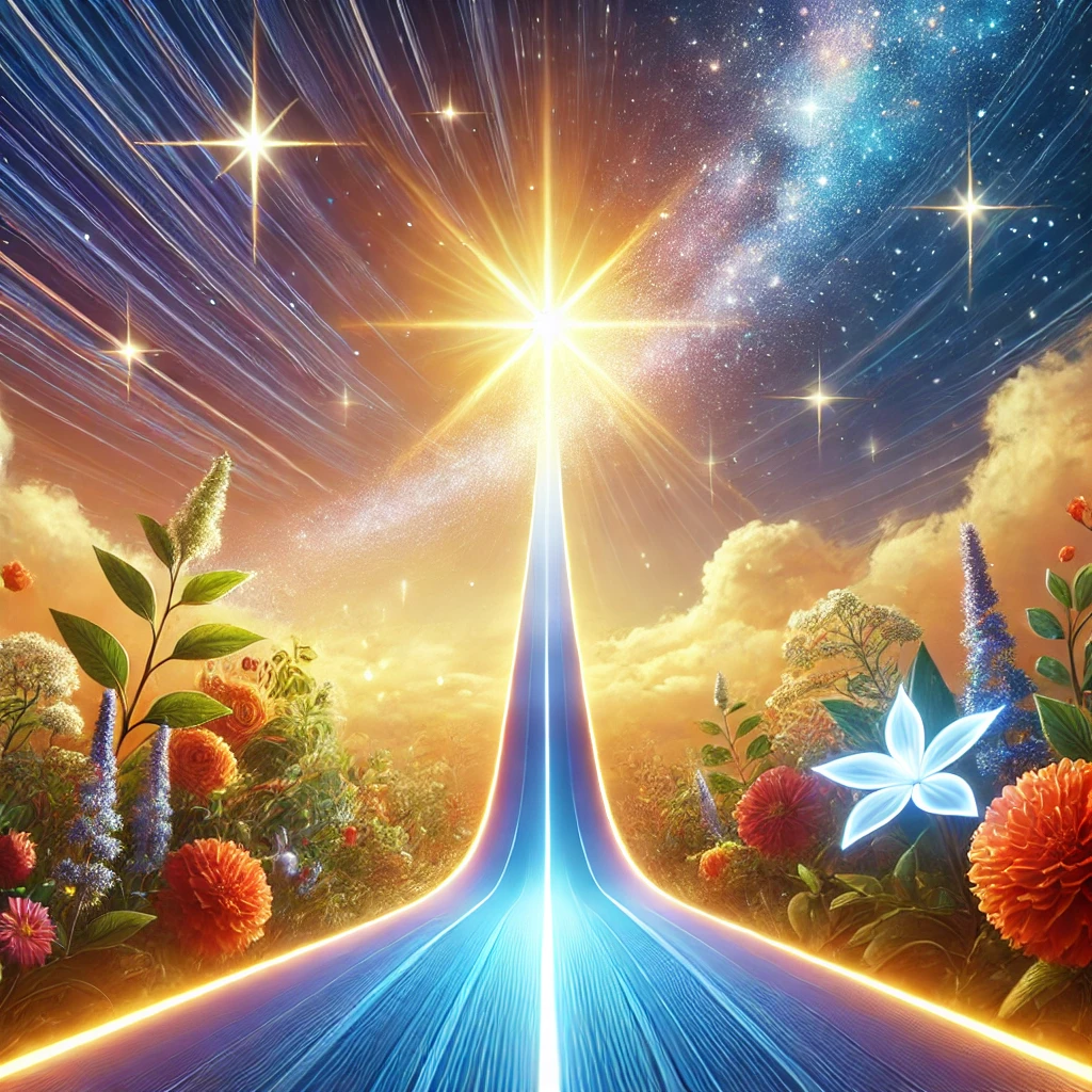 glowing pathway surrounded by blooming flowers and stars, symbolizing best ways to gain confidence and personal growth.