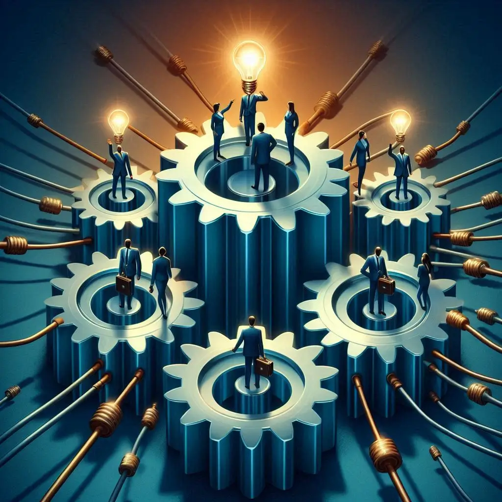 set of gears working together, symbolizing how empowered teams function smoothly when each part (team member) contributes effectively.