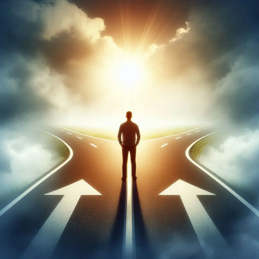 Business professional confidently choosing the clear path, symbolizing the power of mental clarity in making smarter decisions.