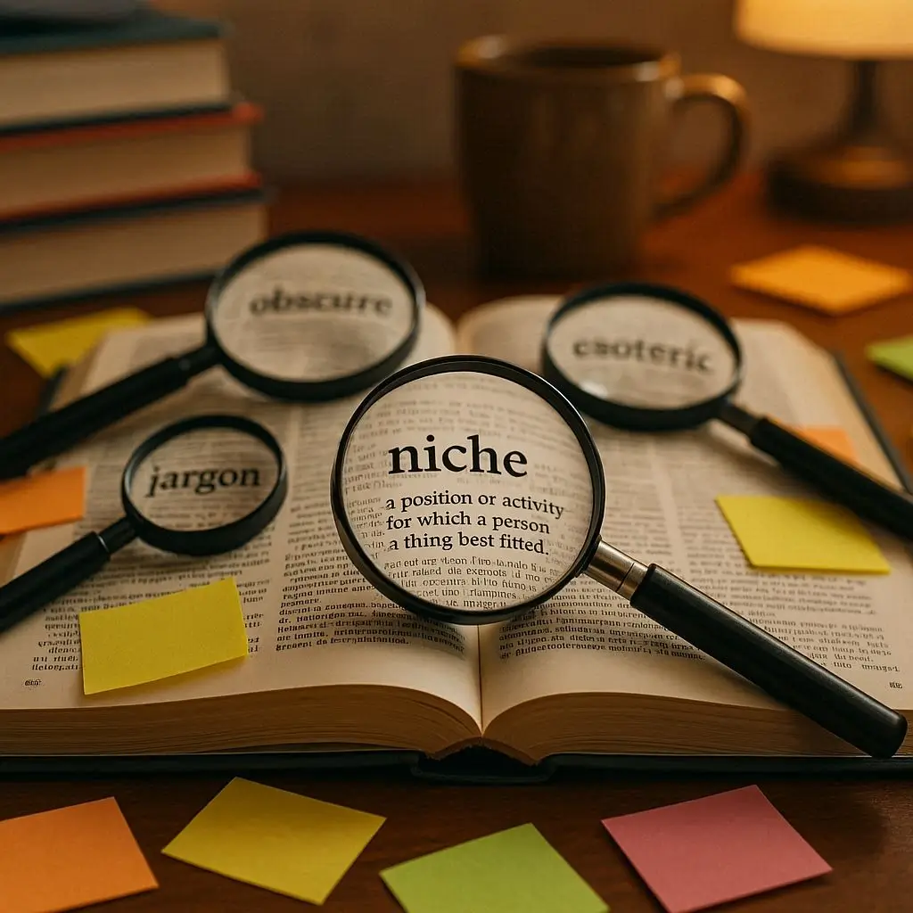Magnifying glass focusing on the word "niche" — representing how to choose the right niche when everything interests you.